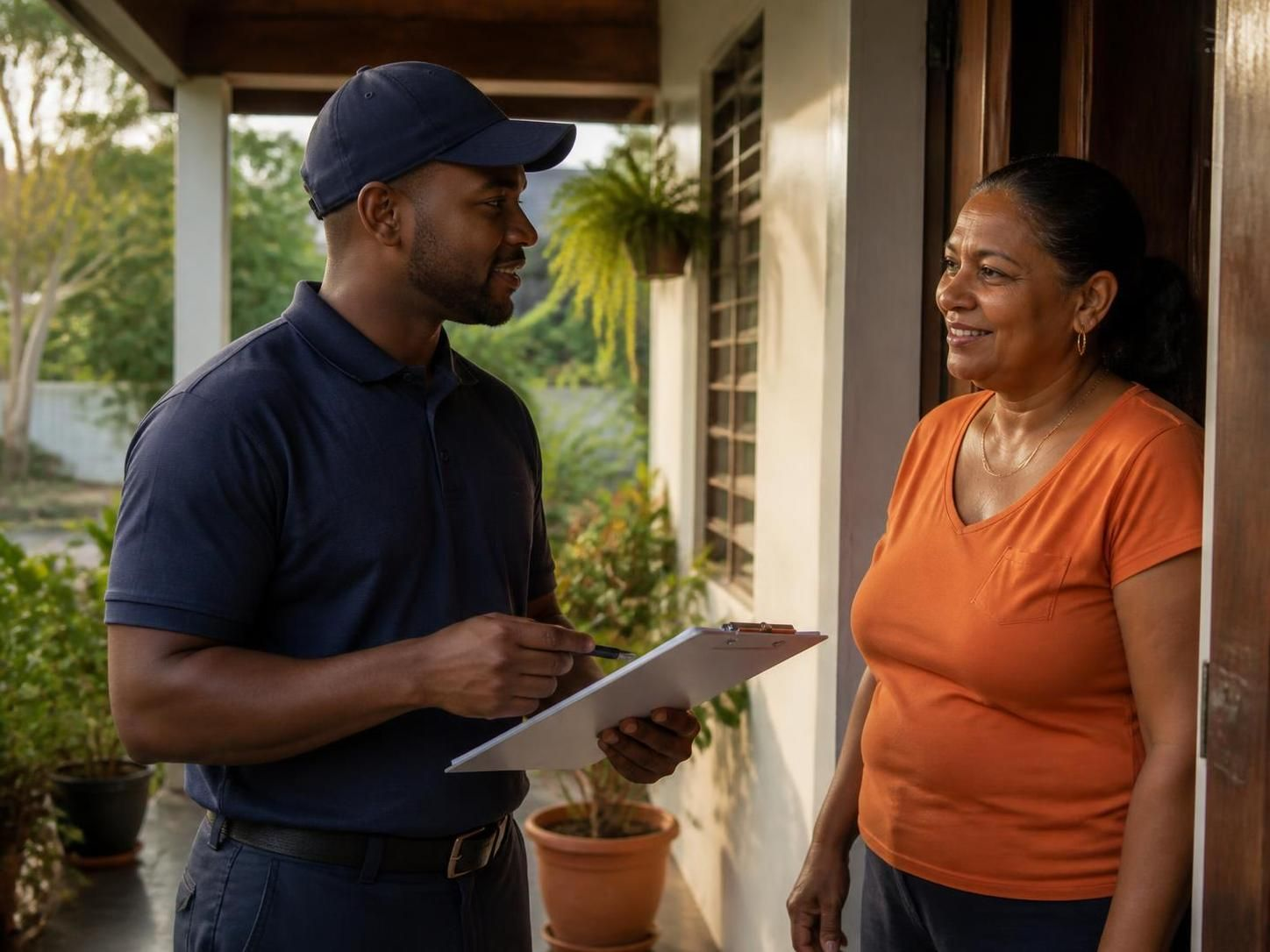 technician walking a homeowner through the plan