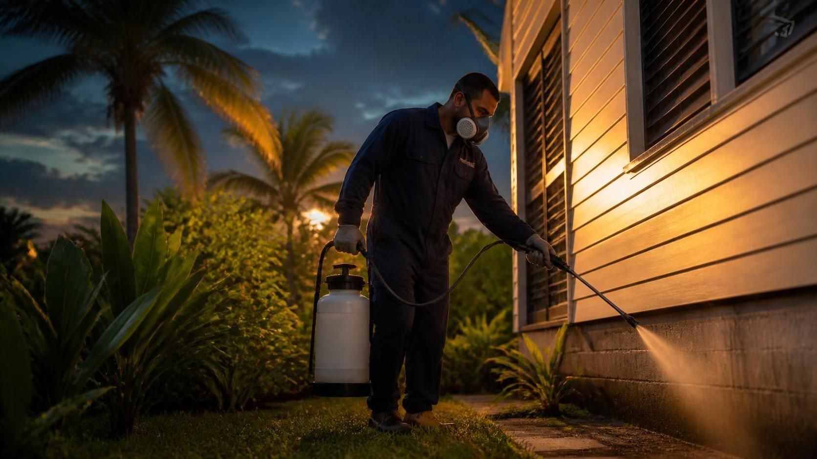 technician spraying a home exterior