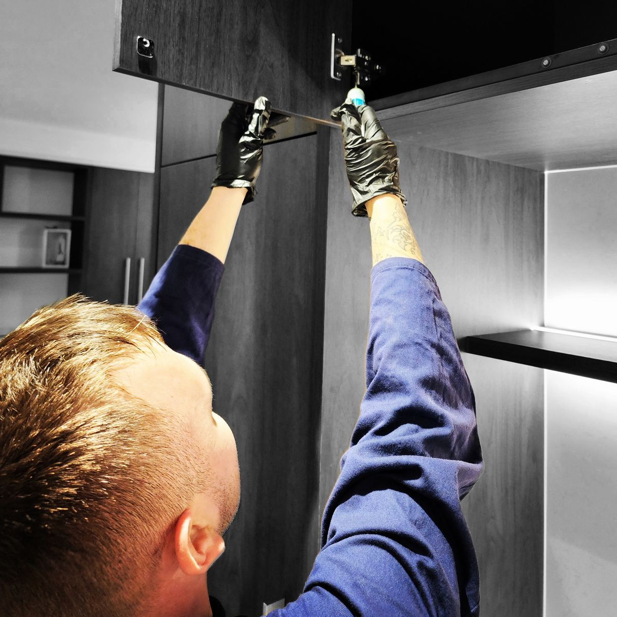gel bait point in a kitchen cabinet
