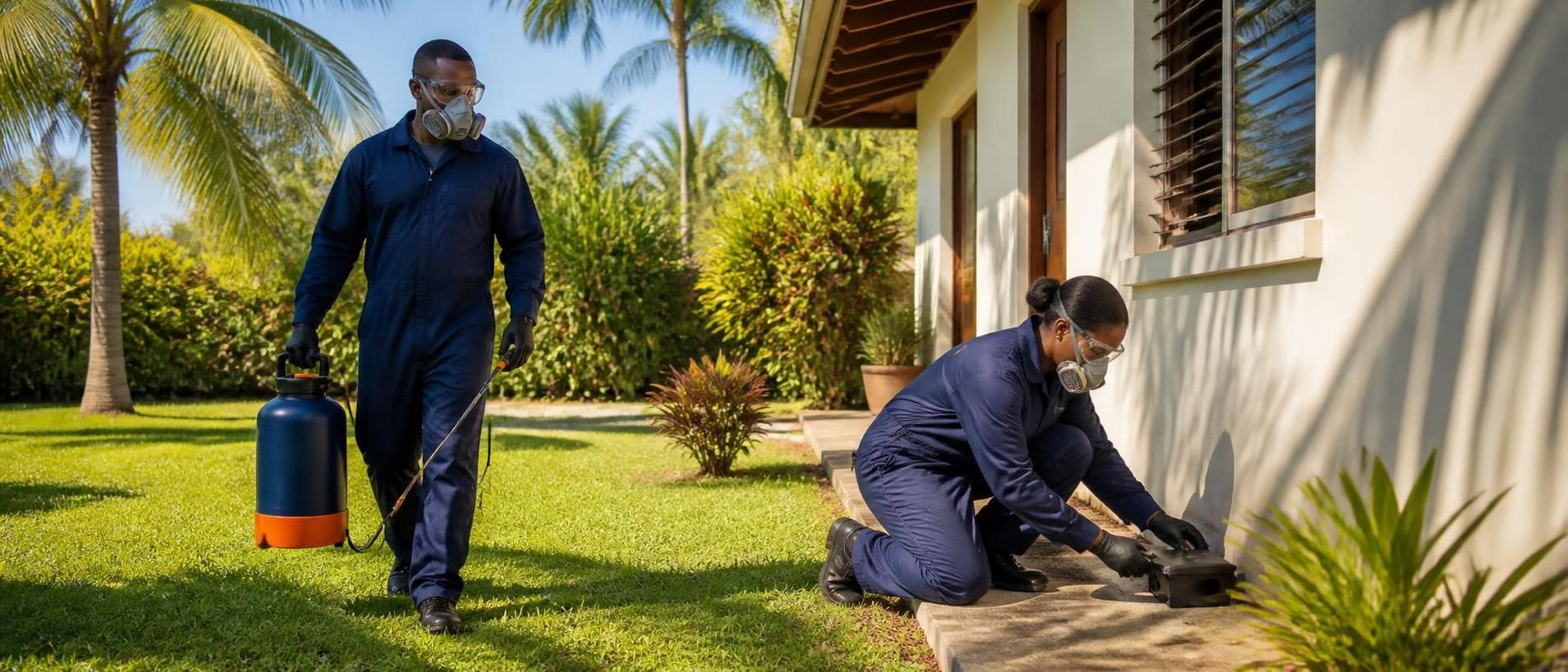 two-technician team treating a yard